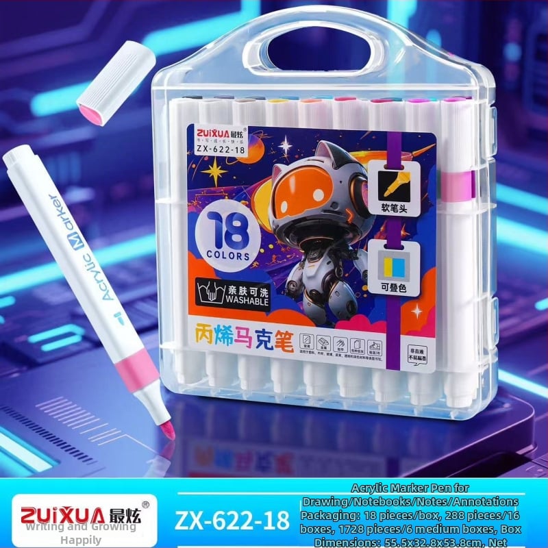 Marker acrilic pentru desen la școala primară, ZUIXUA 622, solubil în apă, pe bază de apă, stackable