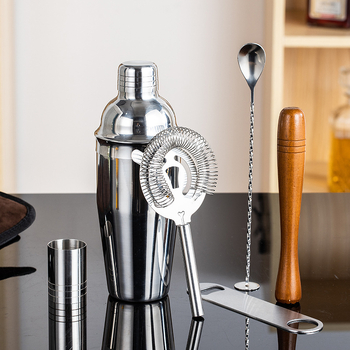 Set za shaker koktela – 7 dijelova, nehrđajući čelik, polirana površina, moderni minimalistički stil