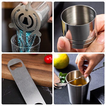 Set za shaker koktela – 7 dijelova, nehrđajući čelik, polirana površina, moderni minimalistički stil