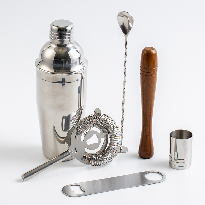 Set za shaker koktela – 7 dijelova, nehrđajući čelik, polirana površina, moderni minimalistički stil