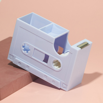 Suport de bandă în formă de casetă retro și suport pentru pix, Plastic, Model 01, Imprimare logo disponibil, Lățime bandă reglabilă