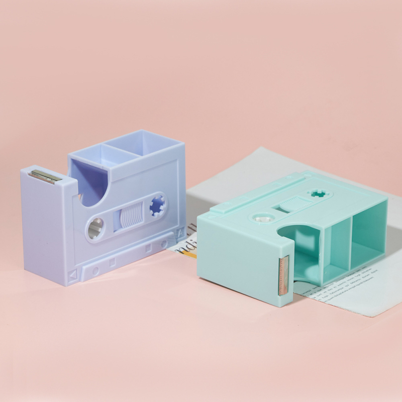 Suport de bandă în formă de casetă retro și suport pentru pix, Plastic, Model 01, Imprimare logo disponibil, Lățime bandă reglabilă