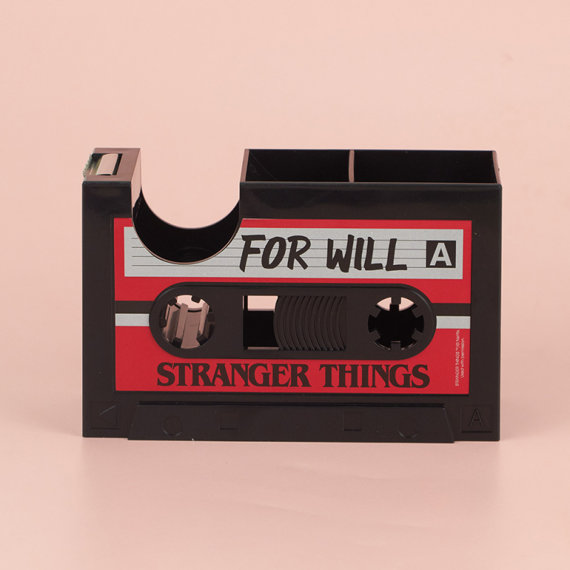 Suport de bandă în formă de casetă retro și suport pentru pix, Plastic, Model 01, Imprimare logo disponibil, Lățime bandă reglabilă