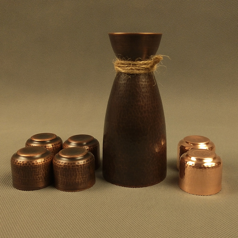 Cană de sake din cupru, în stil japonez, set cu pahare mici și separator