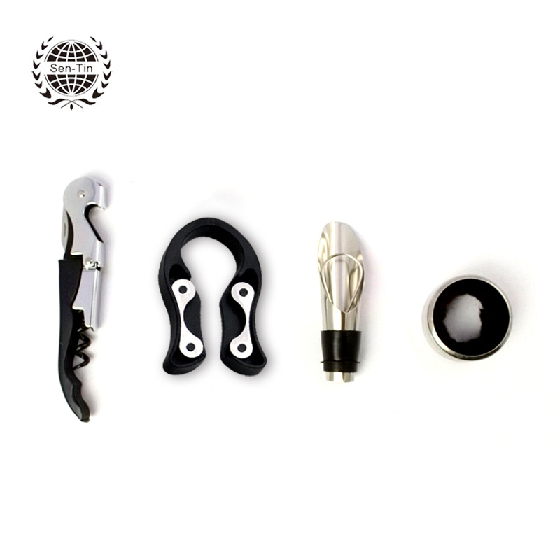 Tengeri csikó üvegnyitó, Xiangtian, rozsdamentes acél, 4 részes készlet, logó nyomtatva, bor kellékek, konyhai eszközök, ajándékdoboz