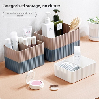 Cutie de depozitare pentru birou cu compartimente, din PS plastic, capacitate 2 L, fără capac, design modern cu dungi