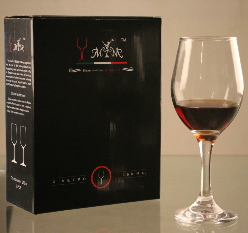 Kristály borospohár Bordeaux-stílusú készlet, 2 darabos ajándék dobozban, 301-400 ml, Merlot Meiya