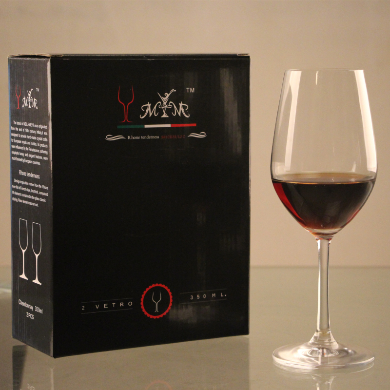 Kristály borospohár Bordeaux-stílusú készlet, 2 darabos ajándék dobozban, 301-400 ml, Merlot Meiya