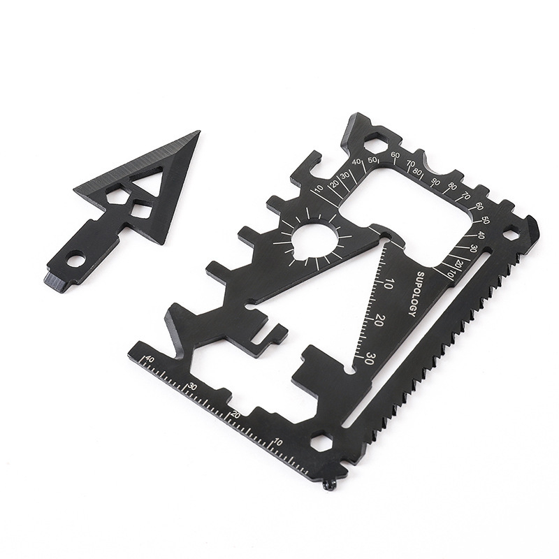 18 az 1-ben multifunkcionális EDC eszköz: üvegnyitó, konzervnyitó, csavarhúzó, kis kulcs és kártya formájú kés