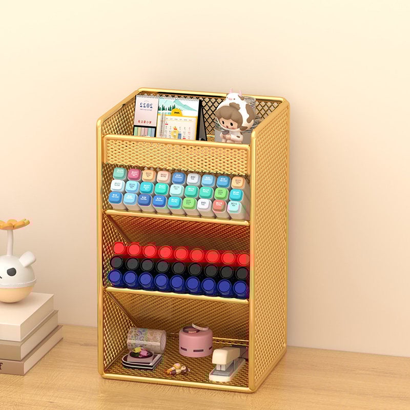 Suport pentru pixuri de birou cu inserție înclinată, organizator metalic cu 4 niveluri