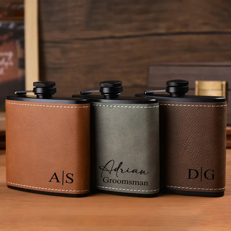 Bőr borflaska, retro minimalist stílus, hordozható kültéri használatra, 2025 nyári megjelenés, logó Can