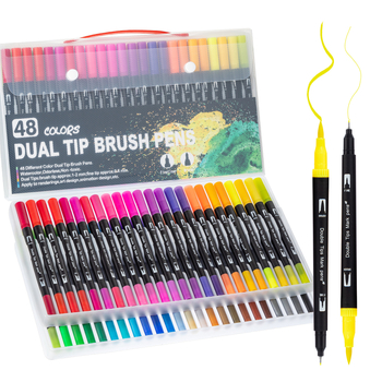 Dječji dvostrano-markerski set za crtanje, perivi, s mekim vrhom, u PVC kutiji – set akvarelnih markera