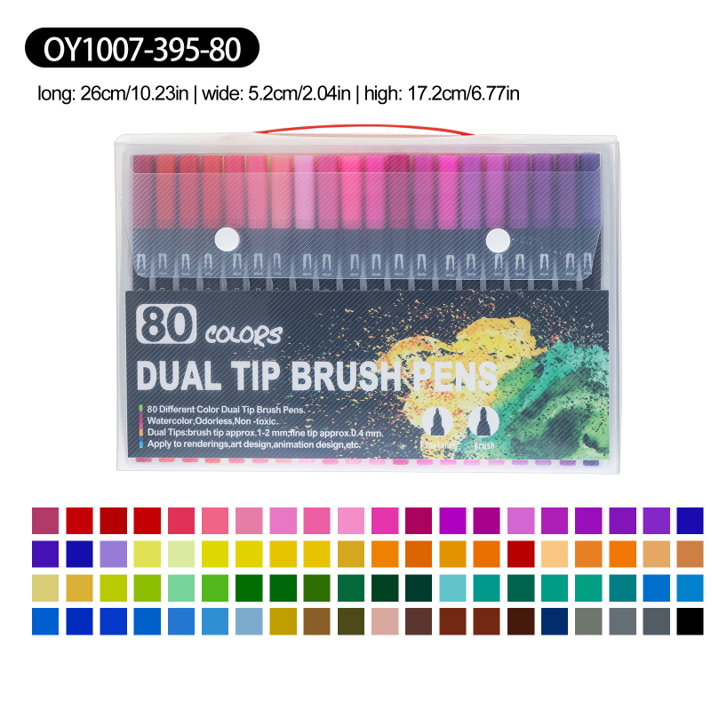 Dječji dvostrano-markerski set za crtanje, perivi, s mekim vrhom, u PVC kutiji – set akvarelnih markera