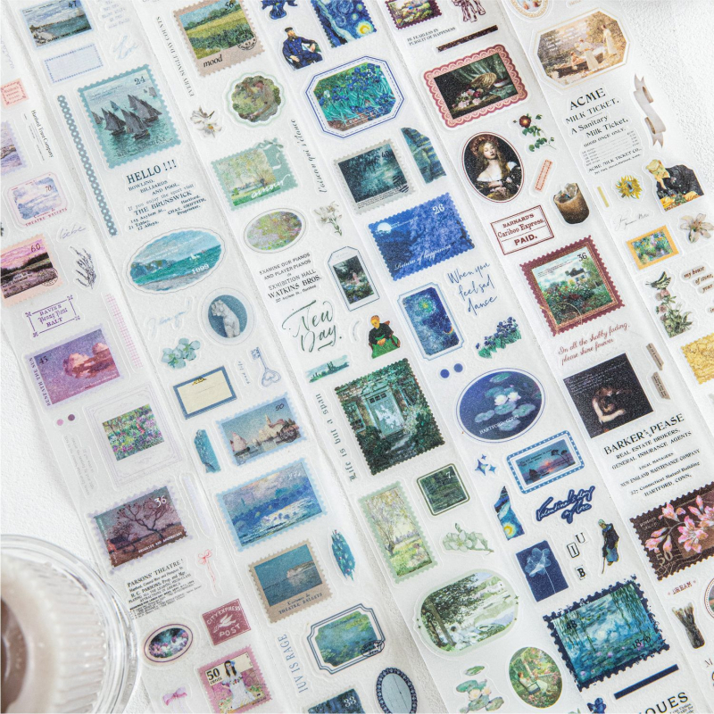 PET лента за дие-кът рязане с Flash Sand текстура, ретро мотив на маслена живопис, Yu Xian марка, многоцелево за DIY дневник и калъф за телефон, дебелина 0.04 мм