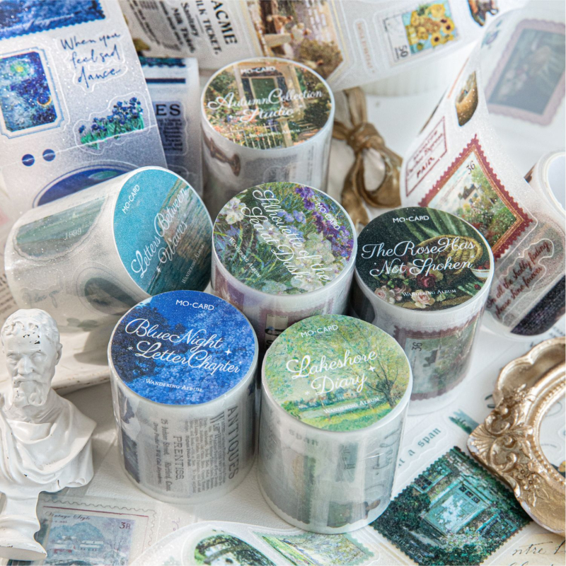 PET лента за дие-кът рязане с Flash Sand текстура, ретро мотив на маслена живопис, Yu Xian марка, многоцелево за DIY дневник и калъф за телефон, дебелина 0.04 мм