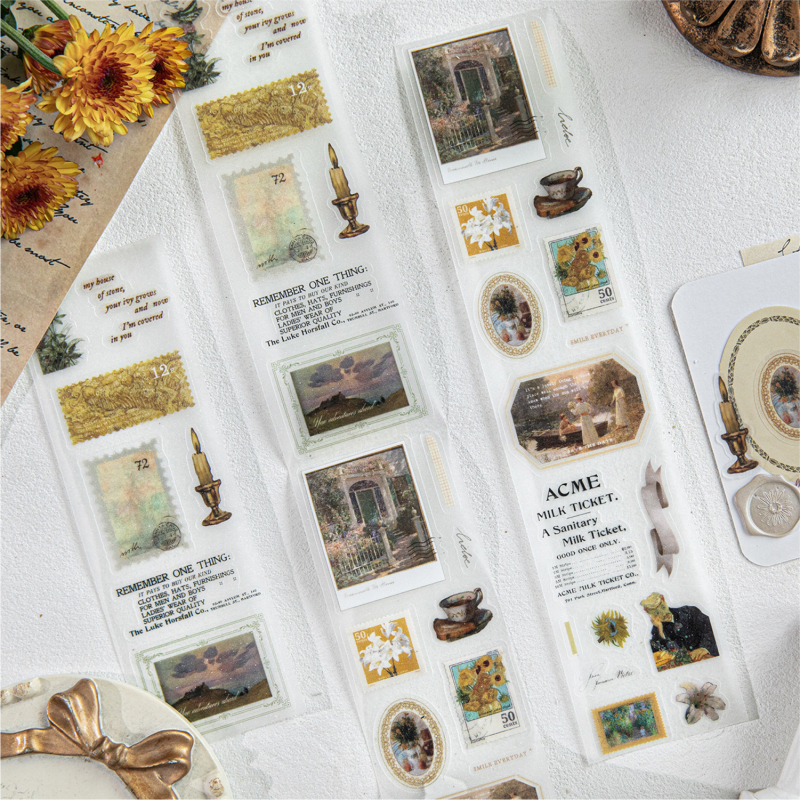 PET лента за дие-кът рязане с Flash Sand текстура, ретро мотив на маслена живопис, Yu Xian марка, многоцелево за DIY дневник и калъф за телефон, дебелина 0.04 мм