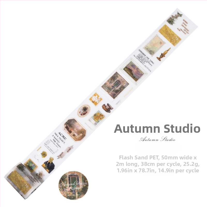 PET die-cut pás s textúrou Flash Sand, retro olejomalba motív, Yu Xian značka, viacúčelové použitie pre DIY zápisník a obal na telefón, hrúbka 0,04 mm