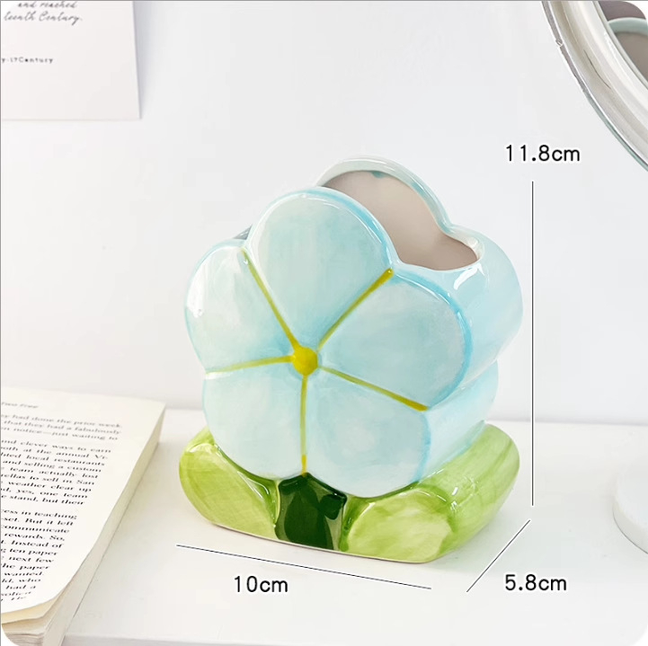 Suport ceramice pentru pixuri cu model floral – organizator rotund pentru birou, design cu o fată drăguță, imprimare a logo-ului și personalizare