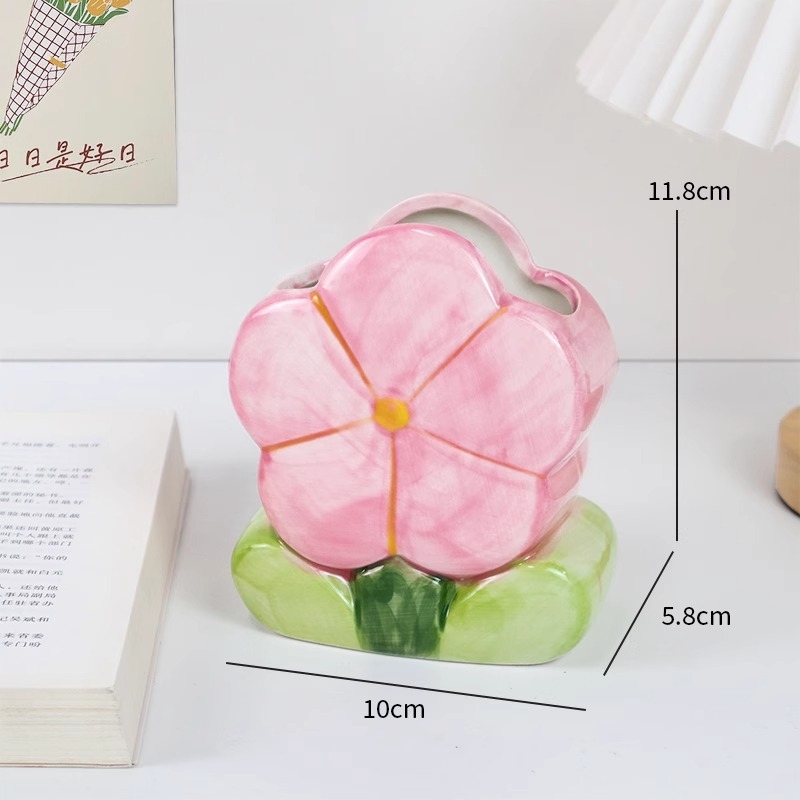 Suport ceramice pentru pixuri cu model floral – organizator rotund pentru birou, design cu o fată drăguță, imprimare a logo-ului și personalizare