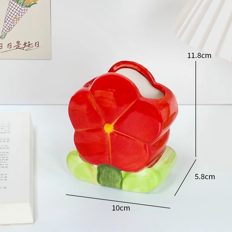 Suport ceramice pentru pixuri cu model floral – organizator rotund pentru birou, design cu o fată drăguță, imprimare a logo-ului și personalizare