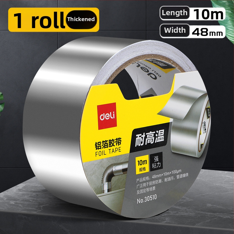 Deli páska z hliníkovej fólie, hrubšia, vysokoteplotná odolnosť, na tesnenie a opravu únikov v kuchyni, digestore a vodovodných rúrach, 100 μm hrúbka