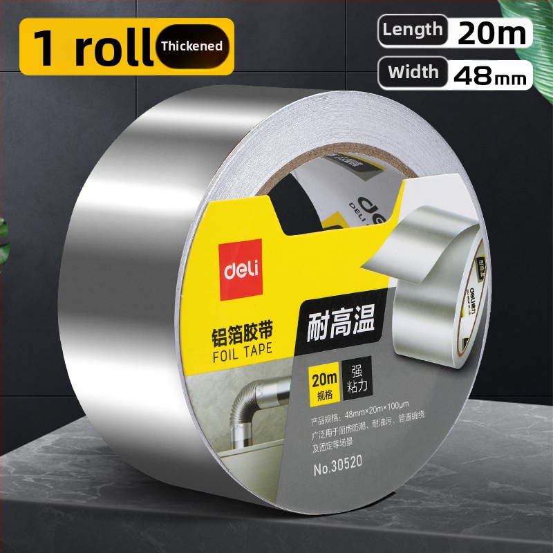 Deli páska z hliníkovej fólie, hrubšia, vysokoteplotná odolnosť, na tesnenie a opravu únikov v kuchyni, digestore a vodovodných rúrach, 100 μm hrúbka