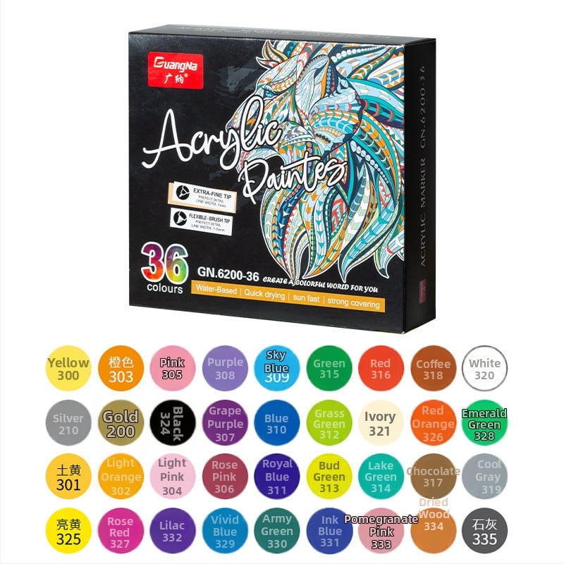Guangna 6200 dvojhlavý akrylový marker – plastové puzdro, typ ink pen, základné balenie