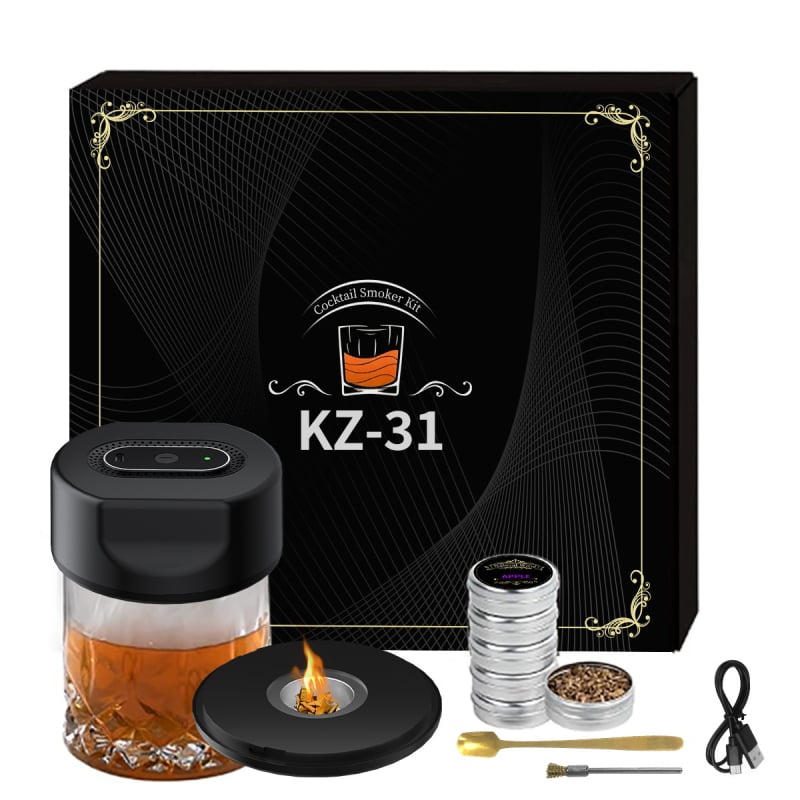 Intelligens füstölő koktélkészítő – Nordic stílusú ABS anyagból, 8 részes készlet a füstölt whiskey koktélokhoz aromás fákkal