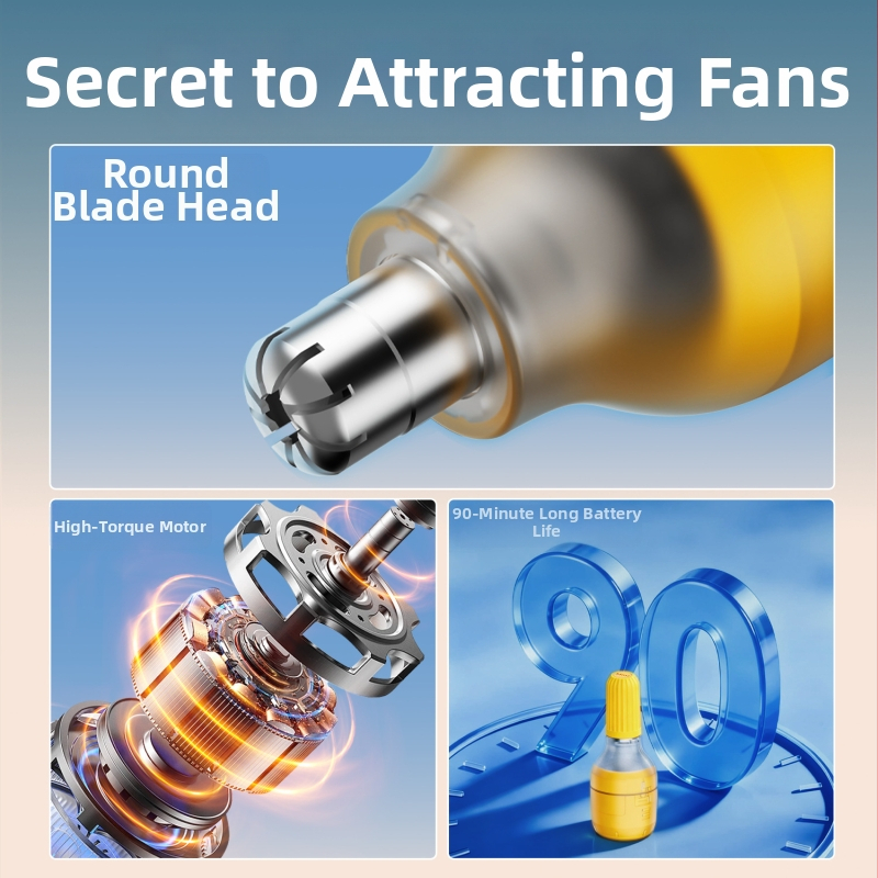 Nosový zastrihávač s magnetickým nabíjaním, odnímateľná a umývateľná hlava, zabudovaná batéria 100–300 mAh, vodotesný