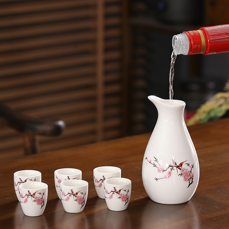 Set de vin din porțelan cu un singur vas și șase pahare, decantor și pahare, imprimare a logo-ului disponibilă