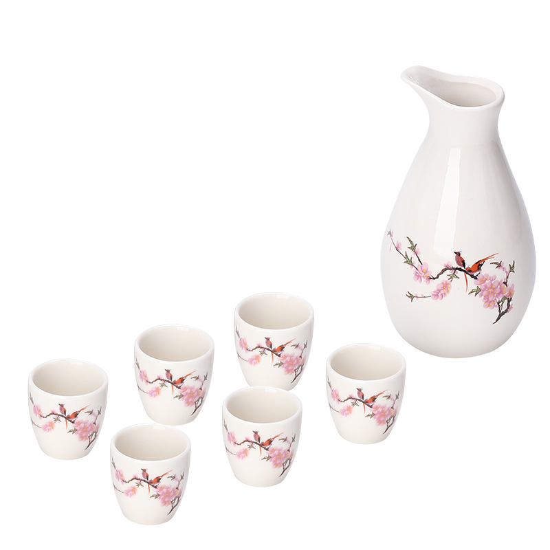 Set de vin din porțelan cu un singur vas și șase pahare, decantor și pahare, imprimare a logo-ului disponibilă