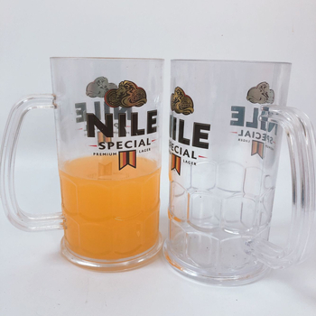 Pahar din plastic pentru bere cu mâner, material PS, capacitate 401–500 ml, stil modern minimalist, imprimare logo