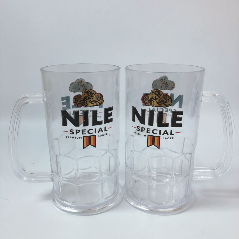 Pahar din plastic pentru bere cu mâner, material PS, capacitate 401–500 ml, stil modern minimalist, imprimare logo