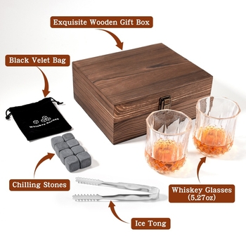 Set čaša za vino i viski od stakla i kamena, moderni minimalistički stil, 12 komada, drvena kutija