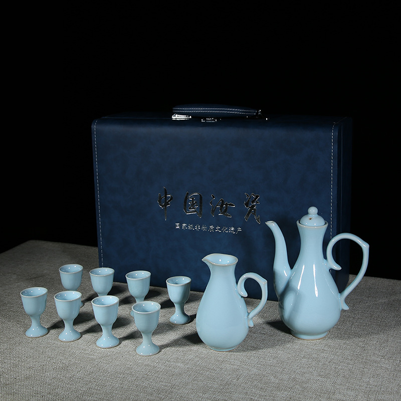 Qingjing keramički set za vino s posudom za vino, dispenzerom za vino i osam čaša – kineski stil, 10 komada, vrhunska kvaliteta