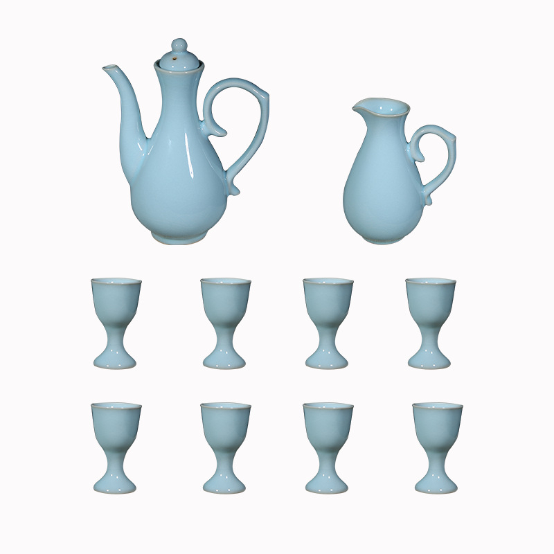 Qingjing keramički set za vino s posudom za vino, dispenzerom za vino i osam čaša – kineski stil, 10 komada, vrhunska kvaliteta