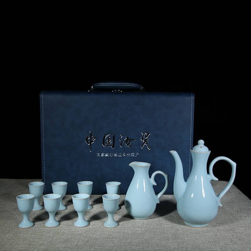Qingjing keramički set za vino s posudom za vino, dispenzerom za vino i osam čaša – kineski stil, 10 komada, vrhunska kvaliteta