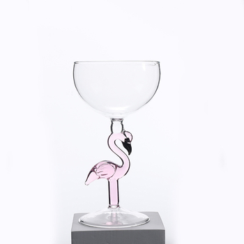 Set čaša za vino s čašom za sladoled s motivom flaminga, borosilikatno staklo, kapacitet 1–100 ml, otisak logotipa, pakiranje na pladnju
