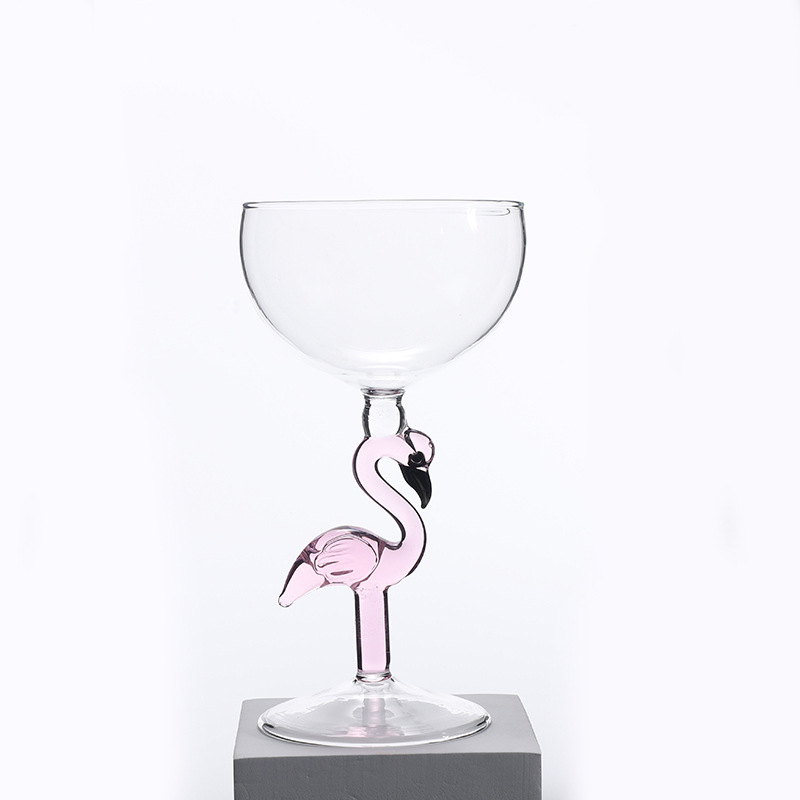 Set čaša za vino s čašom za sladoled s motivom flaminga, borosilikatno staklo, kapacitet 1–100 ml, otisak logotipa, pakiranje na pladnju