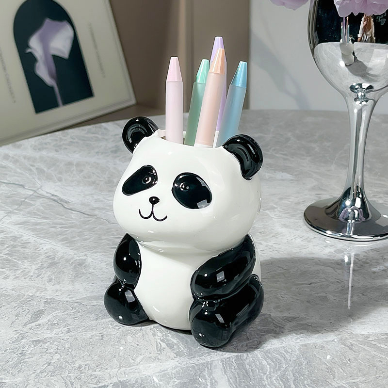Panda držač olovaka Reading — porcelan, okrugli oblik, dar za rođendan ili diplomu