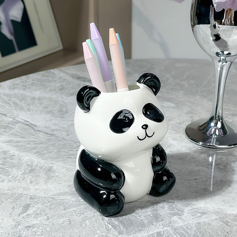Panda držač olovaka Reading — porcelan, okrugli oblik, dar za rođendan ili diplomu