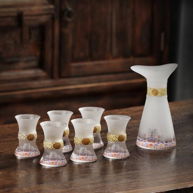 Stakleni set za liker sa zvonolikim čašama, boca vina s morskom temom Tianya, poklon kutija, uključuje posudu i šest čaša