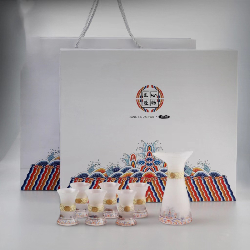 Stakleni set za liker sa zvonolikim čašama, boca vina s morskom temom Tianya, poklon kutija, uključuje posudu i šest čaša