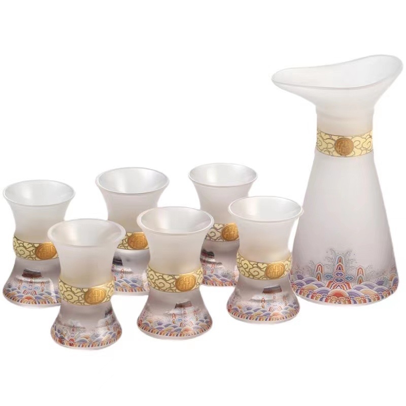 Stakleni set za liker sa zvonolikim čašama, boca vina s morskom temom Tianya, poklon kutija, uključuje posudu i šest čaša