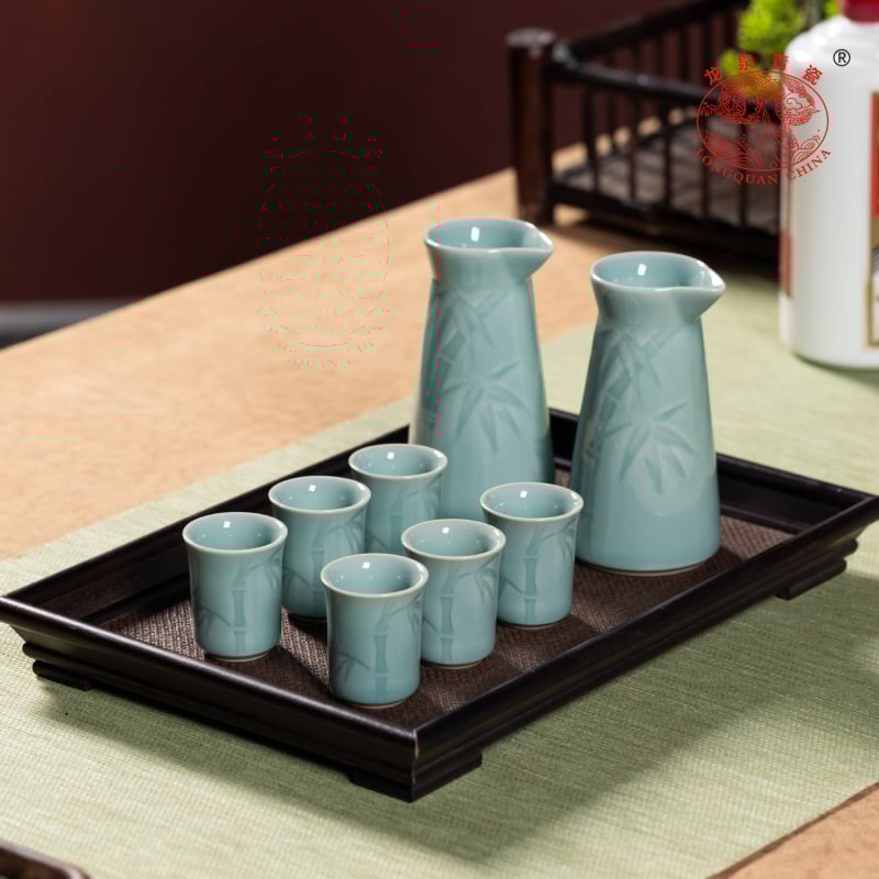Set za vino Longquan Celadon — keramika, moderni minimalistički stil, moguć tisk loga, 8 setova, pakiranje 35
