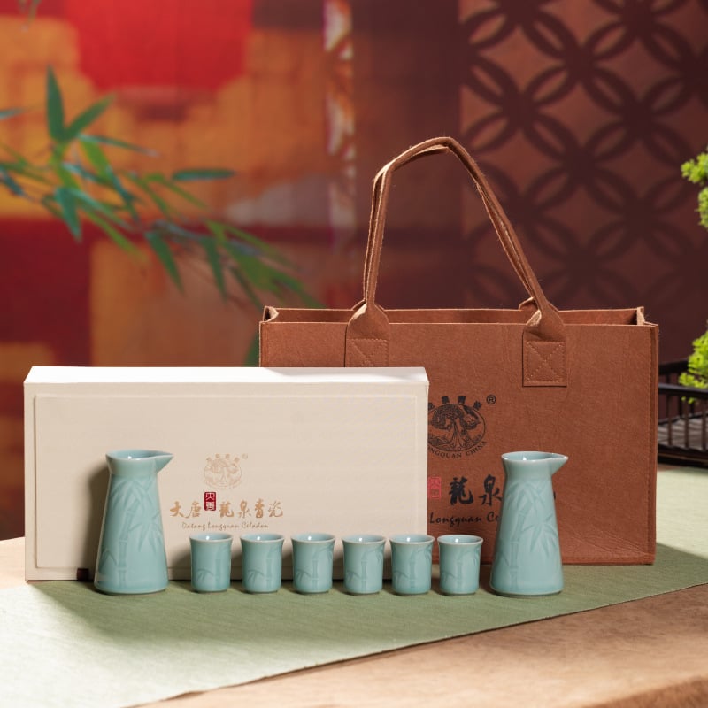 Set za vino Longquan Celadon — keramika, moderni minimalistički stil, moguć tisk loga, 8 setova, pakiranje 35