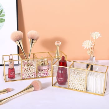 Kutija za skladištenje četkica za šminku - staklena, prozirna, s pregradama, kapacitet 24 L
