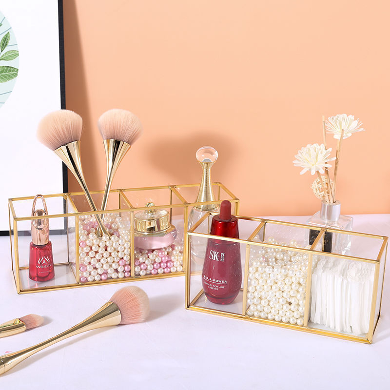 Kutija za skladištenje četkica za šminku - staklena, prozirna, s pregradama, kapacitet 24 L