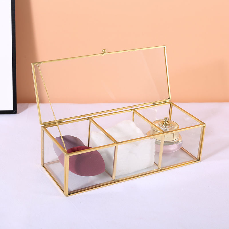 Kutija za skladištenje četkica za šminku - staklena, prozirna, s pregradama, kapacitet 24 L