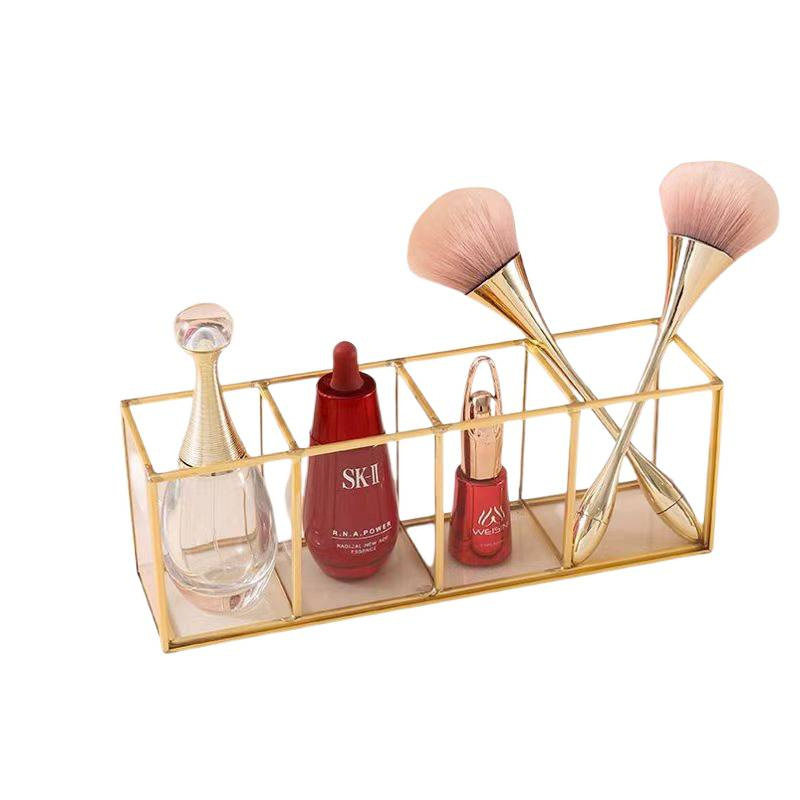 Kutija za skladištenje četkica za šminku - staklena, prozirna, s pregradama, kapacitet 24 L